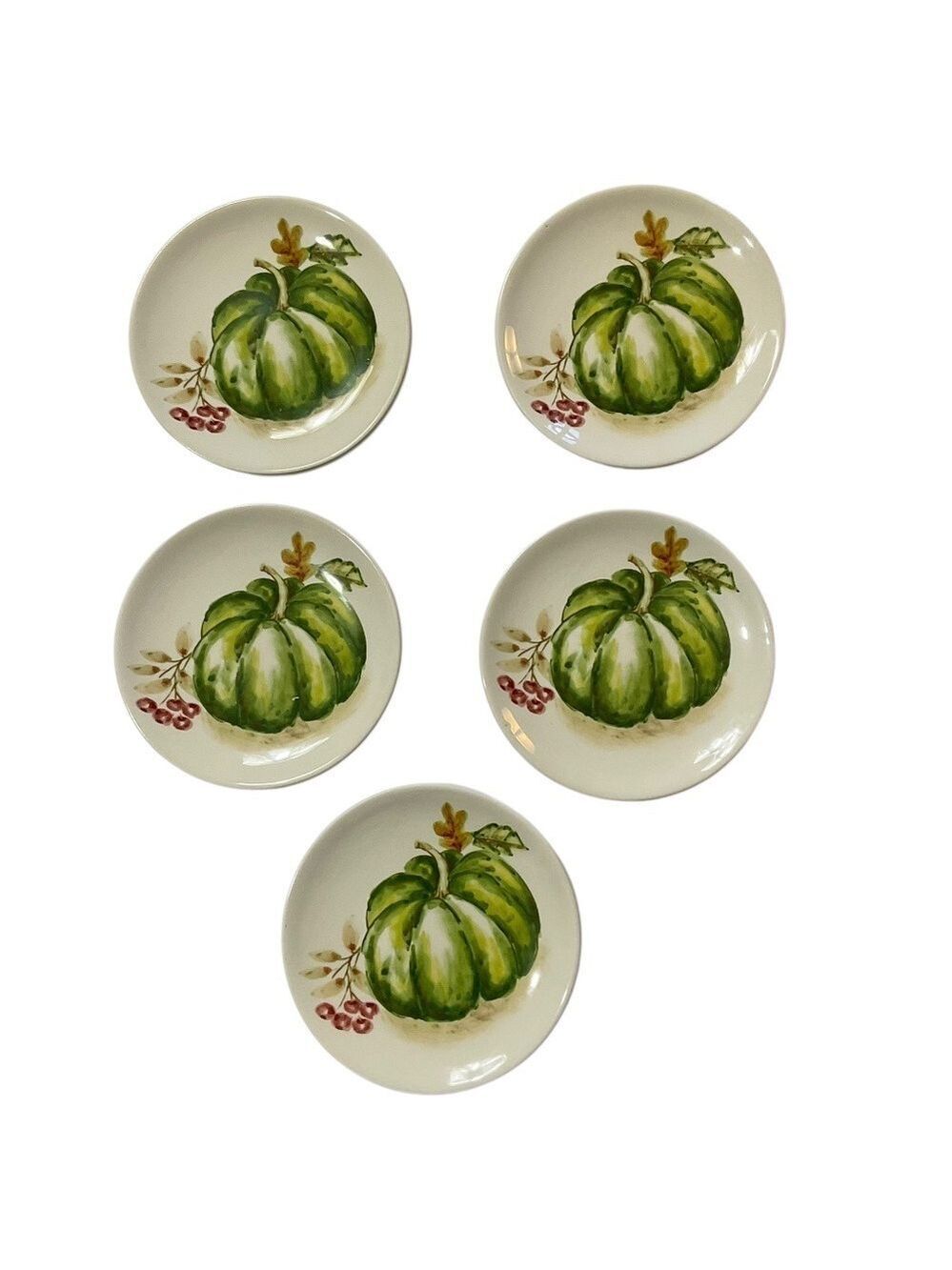 Set of 5 Maxcera Pumpkin Dessert Plates Fall Harvest Green Pumpkin 6 Inch